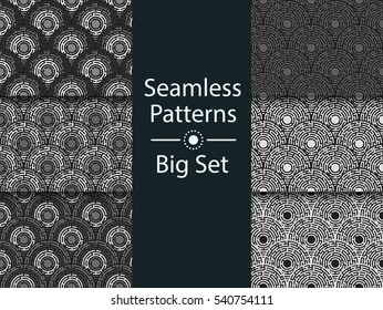 Circular seamless pattern of black and white labyrinth, BIG SET, flat