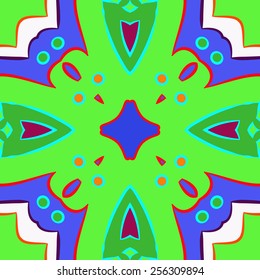 Circular seamless   pattern of colored abstract motif,  ellipses  on a light green    background. Hand drawn.
