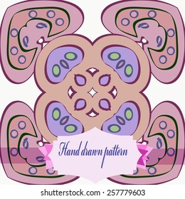 Circular seamless pattern of colored abstract pale motif, label on a white     background. Hand drawn.