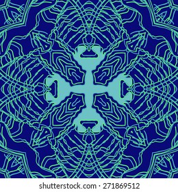 Circular seamless pattern of colored  decorative motif, stripes, cross. Hand drawn.