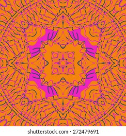 Circular seamless pattern of colored decorative motif ,hole, stripes. Hand drawn.