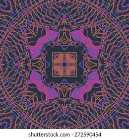 Circular seamless pattern of colored decorative motif ,hole, stripes. Hand drawn.