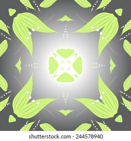 Circular seamless pattern of colored floral motif on a gradient gray background. Hand drawn.
