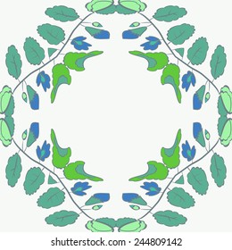 Circular seamless  pattern of colored floral motif on a white   background. Hand drawn.