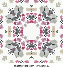 Circular seamless   pattern of colored floral motif, flowers, peonies  on  a white background. Hand drawn.