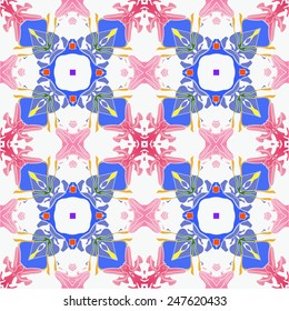 Circular seamless pattern of colored floral motif  on a   white background. Hand drawn.