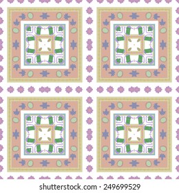 Circular seamless pattern of colored  floral motif, spots, teapots   on a white   background. Hand drawn.