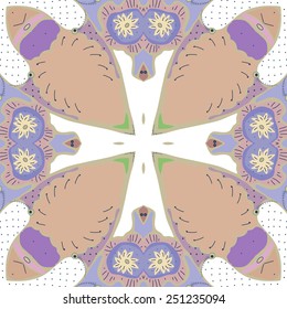 Circular seamless pattern of colored floral motif on a   white   background. Hand drawn.