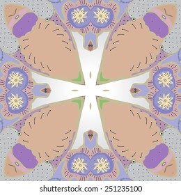 Circular seamless pattern of colored floral motif on a  gradient gray    background. Hand drawn.