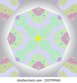 Circular seamless pattern of colored  floral motifs ,branches, ellipses   on a gradient gray  background. Hand drawn.