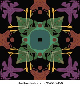 Circular seamless pattern of colored floral motif. Hand drawn.