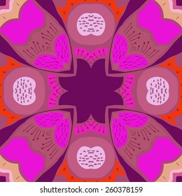 Circular seamless pattern of colored floral motif.Hand drawn.
