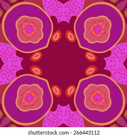Circular seamless pattern of colored floral motif, flowers, doodles, spirals. Hand drawn.