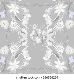 Circular seamless  pattern of colored floral motif, bouquets of tulips, crocuses. Hand drawn.