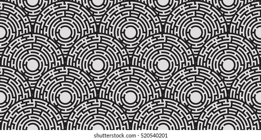 Circular seamless pattern of colored labyrinth, flat 