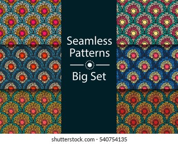 Circular seamless pattern of colored labyrinth, BIG SET, flat