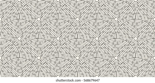 Circular seamless pattern of colored labyrinth, flat