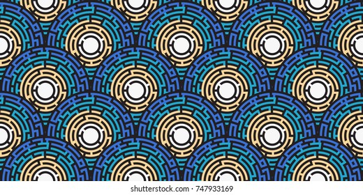 Circular Seamless Pattern Of Colored Labyrinth, Flat