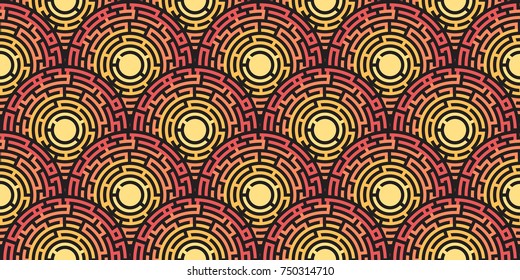 Circular Seamless Pattern Of Colored Labyrinth, Flat