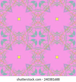 Circular seamless pattern of colored  motif, spots on a  pale pink background. Hand drawn.