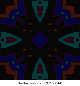Circular seamless pattern of colored motif, ellipses. Hand drawn.