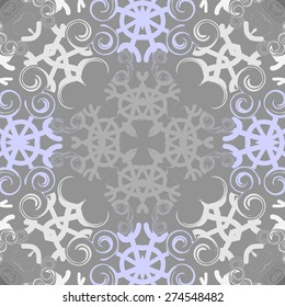 Circular  seamless pattern of colored motif, spots, snowflakes. Hand drawn.