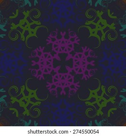 Circular  seamless pattern of colored motif, spots, snowflakes. Hand drawn.