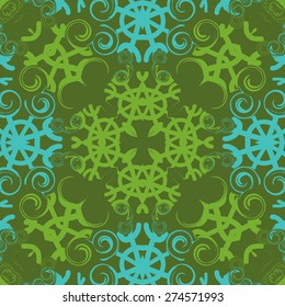 Circular  seamless pattern of colored motif, spots, snowflakes. Hand drawn.