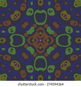 Circular  seamless pattern of colored motif, spots, bagels,ellipses. Hand drawn.