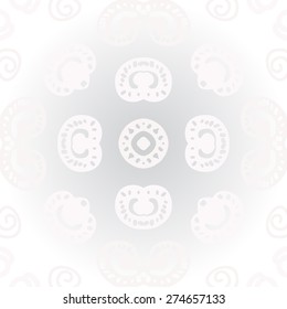 Circular  seamless pattern of colored motif, spots, spirals, ellipses, bagel. Hand drawn.