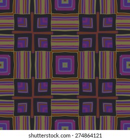 Circular  seamless pattern of colored motif, spots, stripes, cross. Hand drawn.