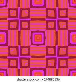 Circular  seamless pattern of colored motif, spots, stripes, cross. Hand drawn.