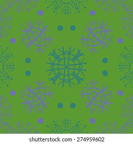 Circular  seamless pattern of colored motif, spots, snowflakes, ellipses. Hand drawn.