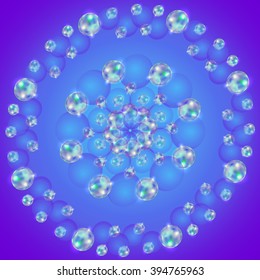 Circular seamless pattern with colorful abstract soap bubbles, vector illustration