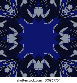 Circular seamless  pattern of decorative floral motif,  stripes, spots, hole, copy space. Hand drawn.