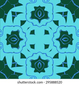 Circular seamless  pattern of decorative flower, spirals, spots, hole, cross. Hand drawn.