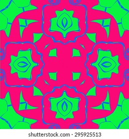 Circular seamless  pattern of decorative flower, spirals, spots, hole, cross. Hand drawn.
