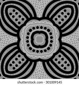Circular seamless  pattern of decorative flower, doodles, scribbles, waves. Hand drawn.