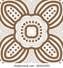 Circular seamless  pattern of decorative flower, doodles, scribbles, waves. Hand drawn.