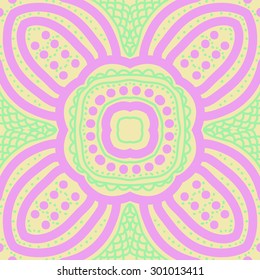 Circular seamless  pattern of decorative flower, doodles, scribbles, waves. Hand drawn.