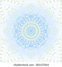 Circular seamless  pattern of decorative flower, doodles, ellipses, stripes, spirals. Hand drawn.