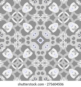 Circular seamless  pattern of decorative motif, spots, stars, bagels, ellipses. Handmade.