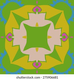 Circular  seamless pattern of decorative motif, spots, zigzags. Hand drawn.