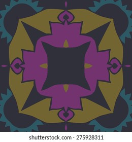 Circular  seamless pattern of decorative motif, spots, zigzags. Hand drawn.