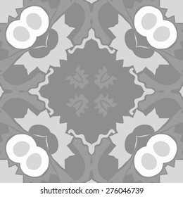 Circular  seamless pattern of decorative motif, spots, zigzags, ellipses. Hand drawn.