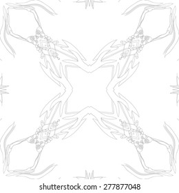 Circular seamless pattern of decorative motif, stripes, ellipses, leaves, branches. Hand drawn, copy space.