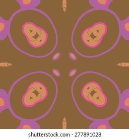 Circular seamless pattern of decorative motif, ellipses,stamens,hole, spots. Hand drawn.