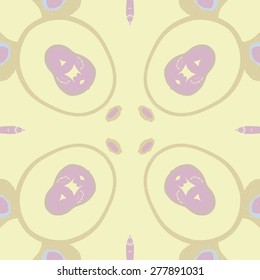 Circular seamless pattern of decorative motif, ellipses,stamens,hole, spots. Hand drawn.