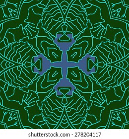 Circular  seamless pattern of  decorative motif, stripes, spots, cross. Hand drawn.