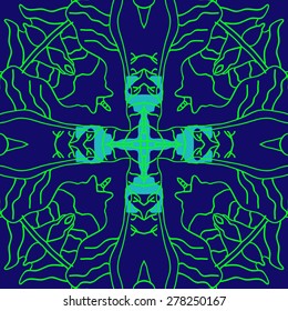 Circular  seamless pattern of  decorative motif, stripes, cross. Hand drawn.